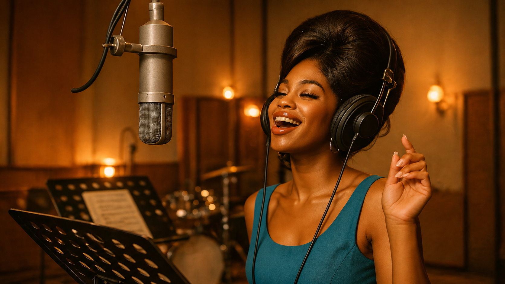 Singer recording in a warm studio